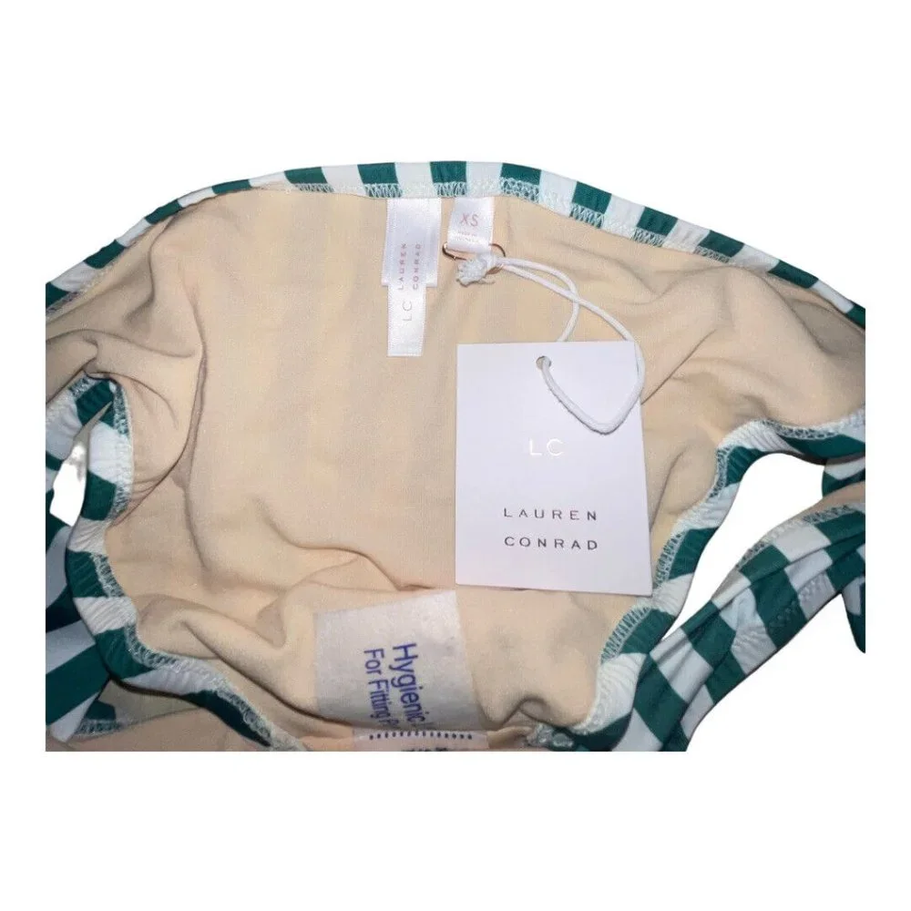 LC Lauren Conrad Juniors Striped Hipster Bikini Swim Bottom XS Green White NWT - Picture 7 of 8